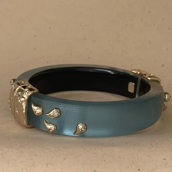 ALEXIS BITTAR • NEW Hand Carved Painted Hinged Paisley Studded Crumpled Bracelet - Picture 2 of 12